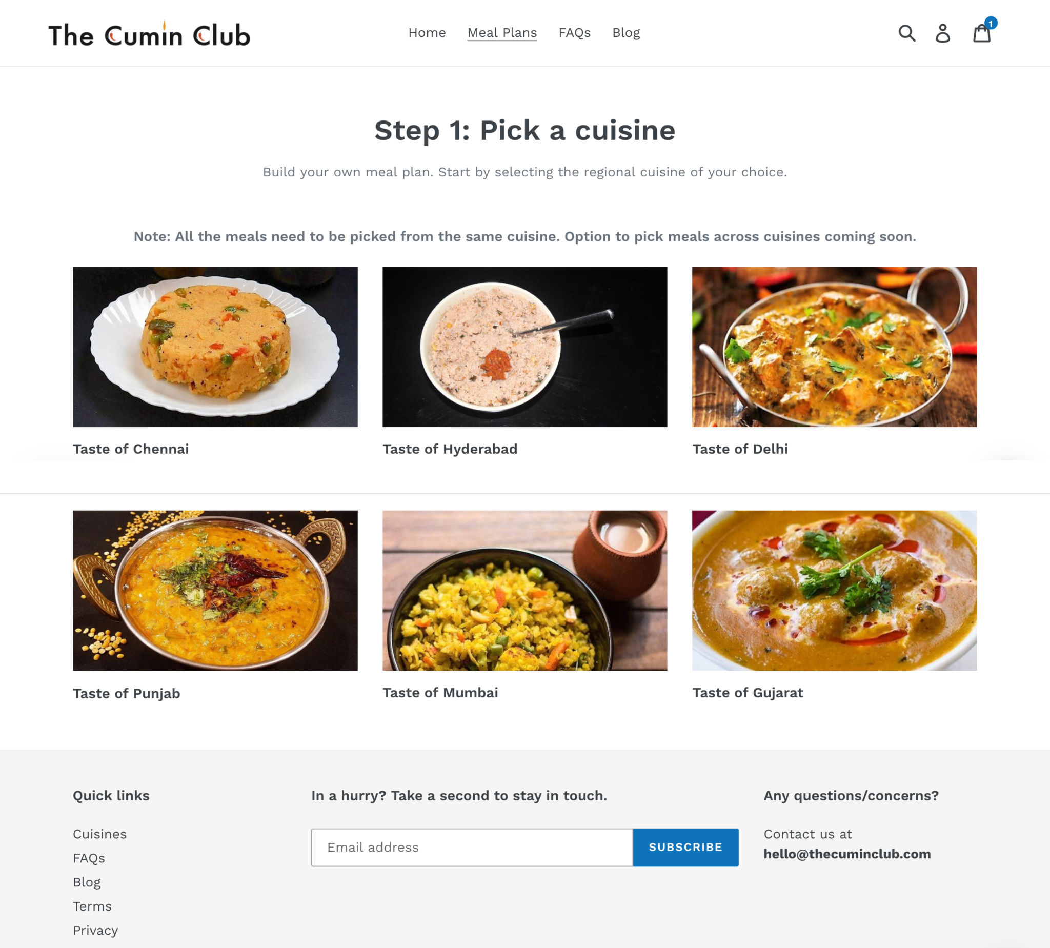 Original Website - Pick a Cuisine Page