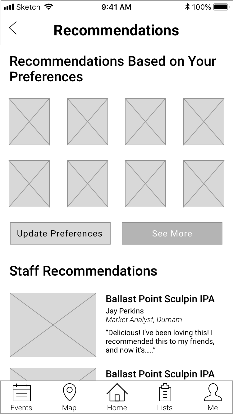 Wireframe of Recommendations