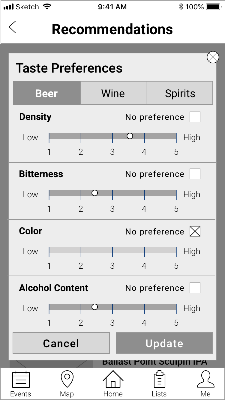 Wireframe of Preferences