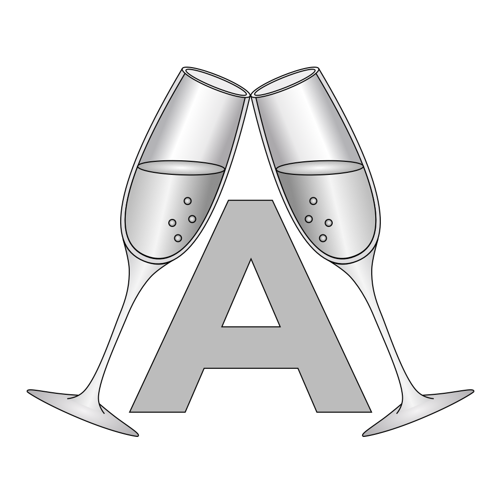 Champagne glasses logo in grayscale