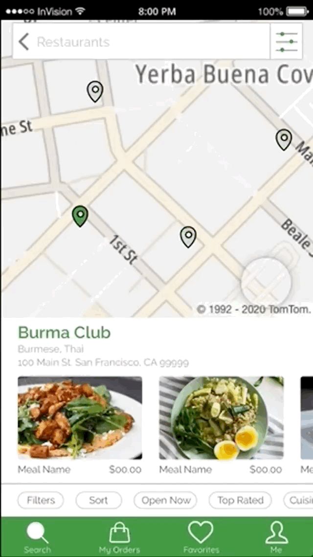 Browsing restaurants prototype
