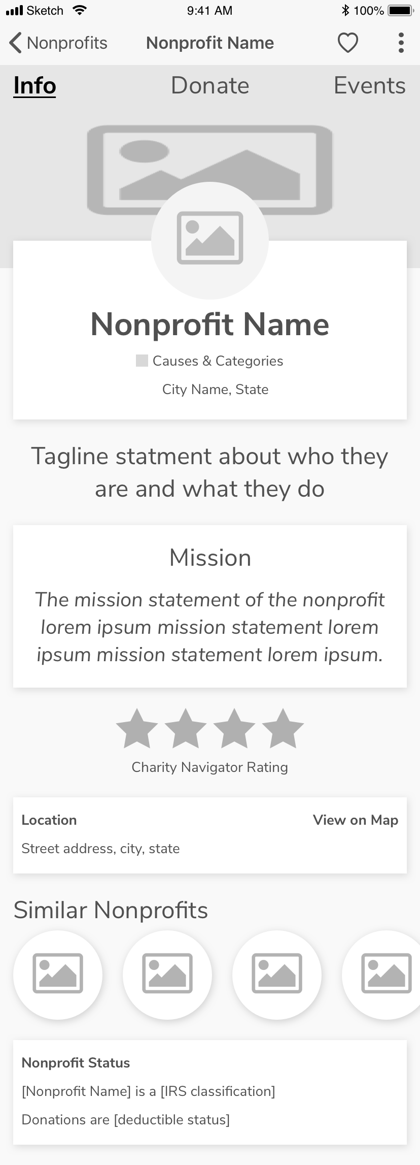 Nonprofit Profile Page Wireframe