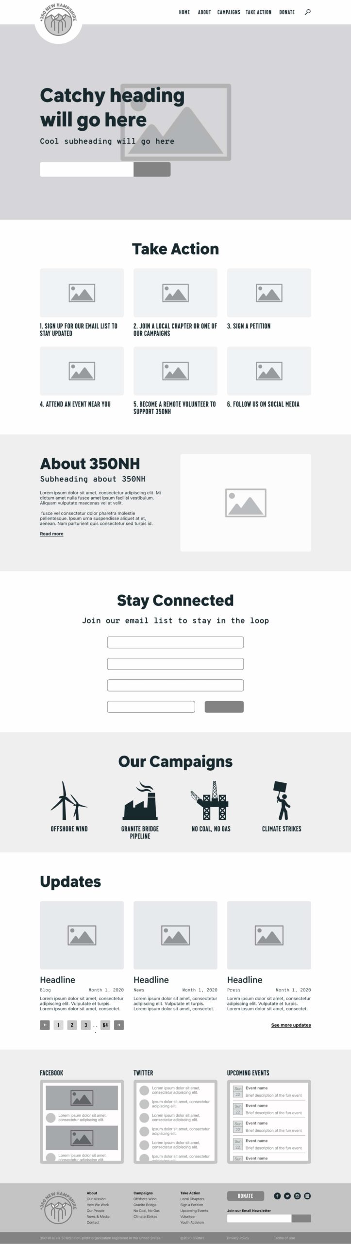 350NH Wireframe of Homepage