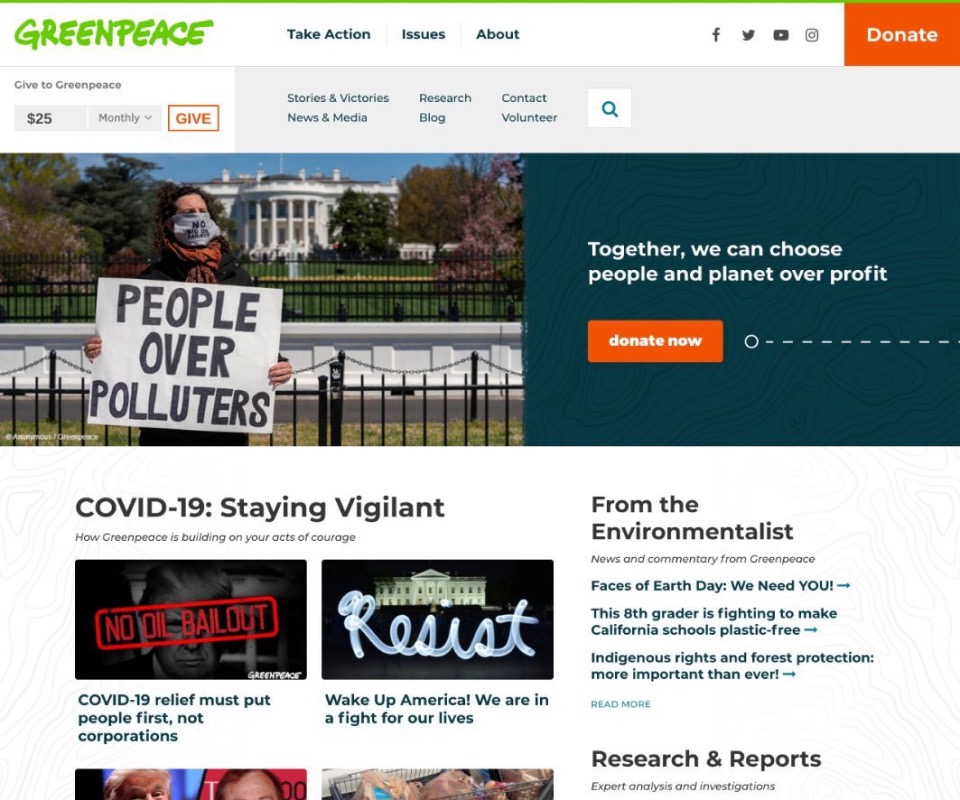 Greenpeace homepage