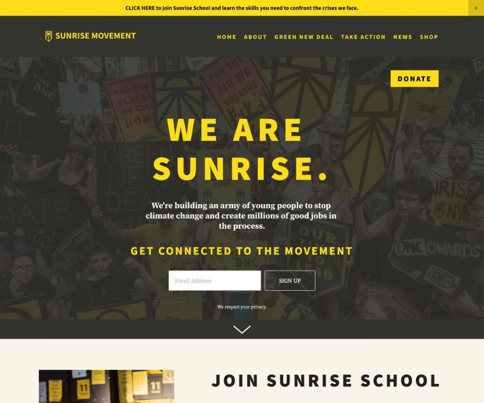 Sunrise homepage