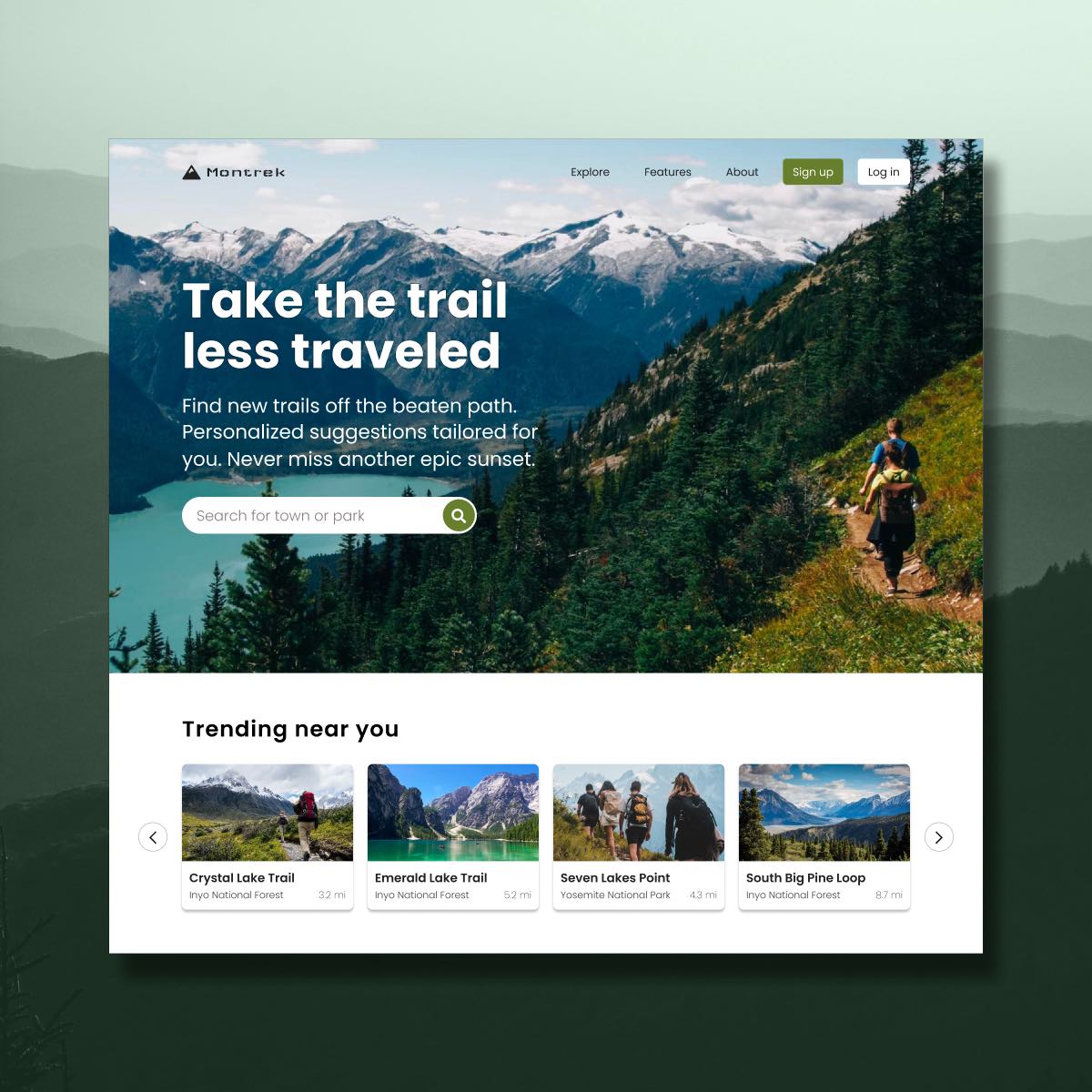 Mockup of trail website